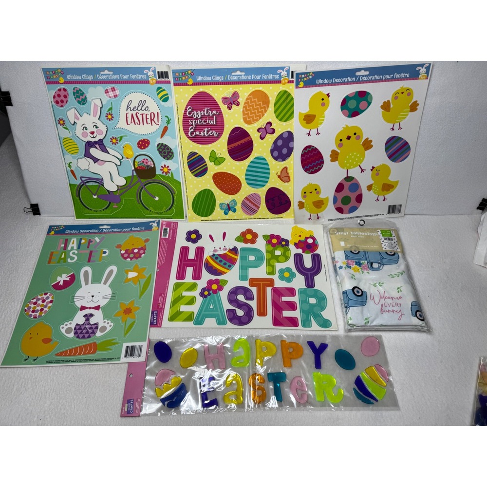 Hobby Lobby‎ Easter Window Clings Gel Clings Vinyl Tablecloth Bundle Multi NEW